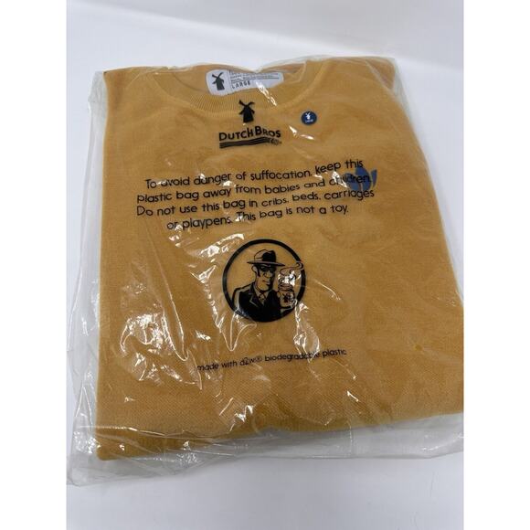 Dutch Bros Coffee Pullover Sweatshirt Men’s Size L Mustard Yellow Terry Crewneck - Picture 1 of 3